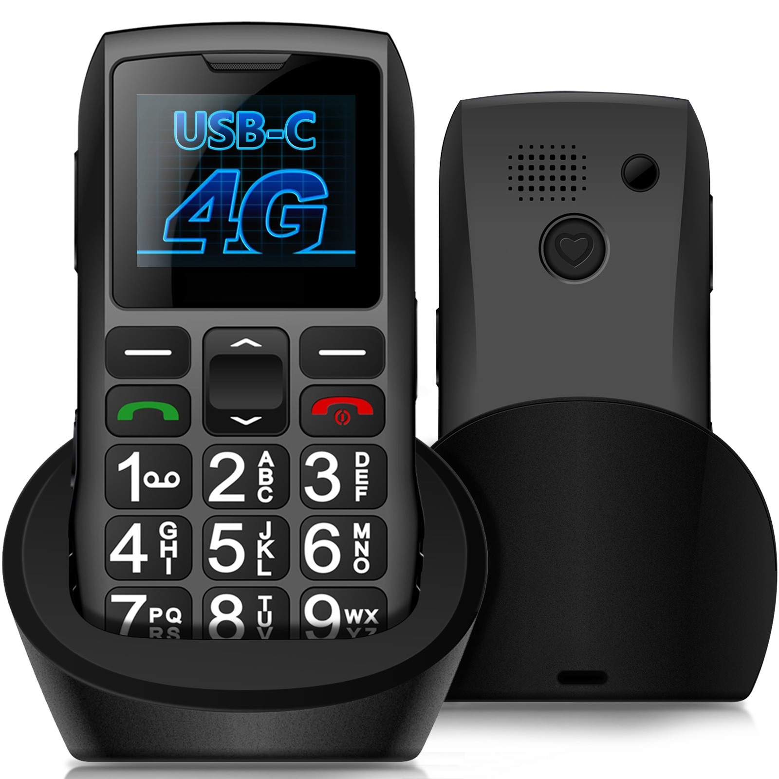 Telefon Mobil WIRSEN 1 pentru Seniori 4G, Buton SOS, Butoane Mari, USB-C, Baterie 1400 mAh