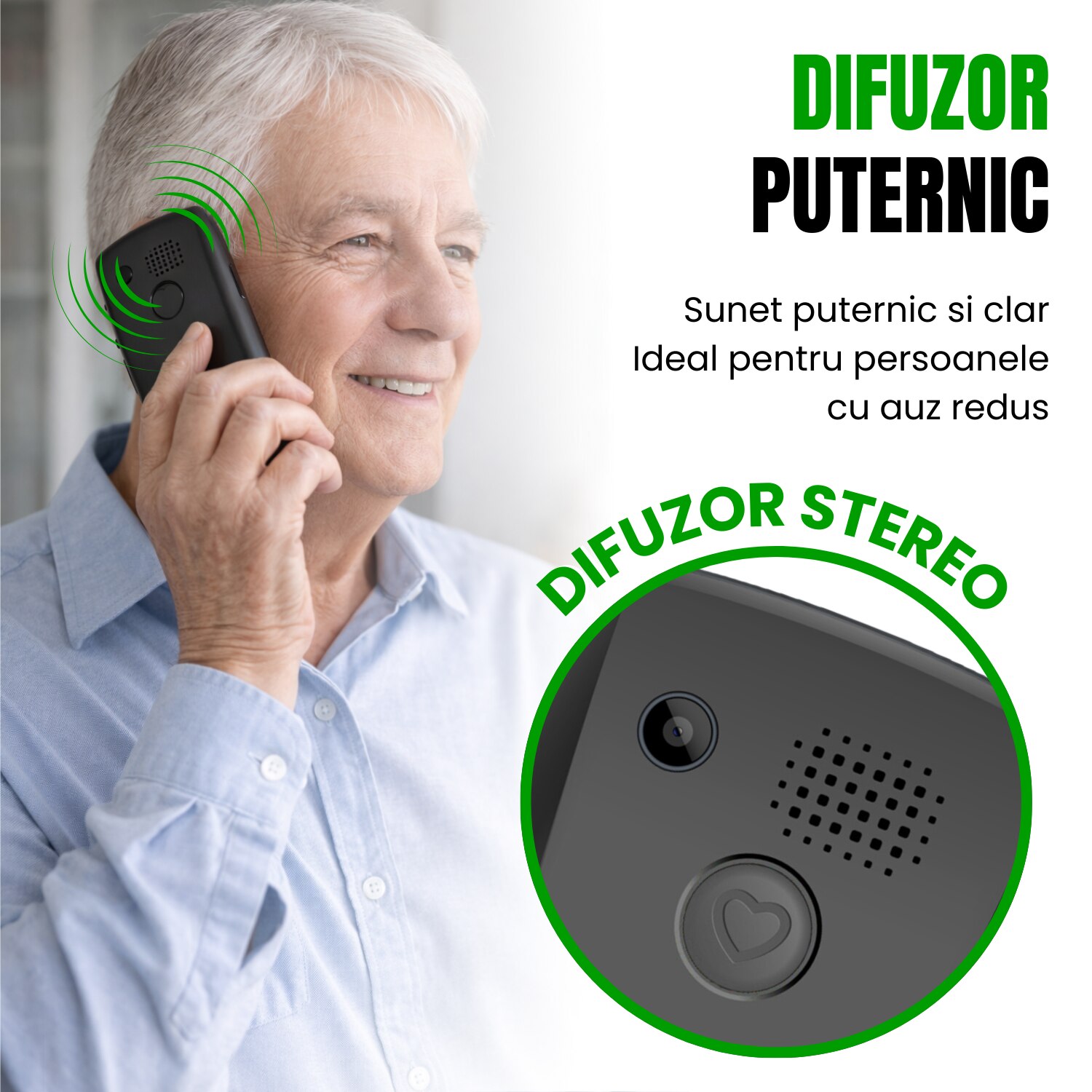 Telefon Mobil WIRSEN 1 pentru Seniori 4G, Buton SOS, Butoane Mari, USB-C, Baterie 1400 mAh