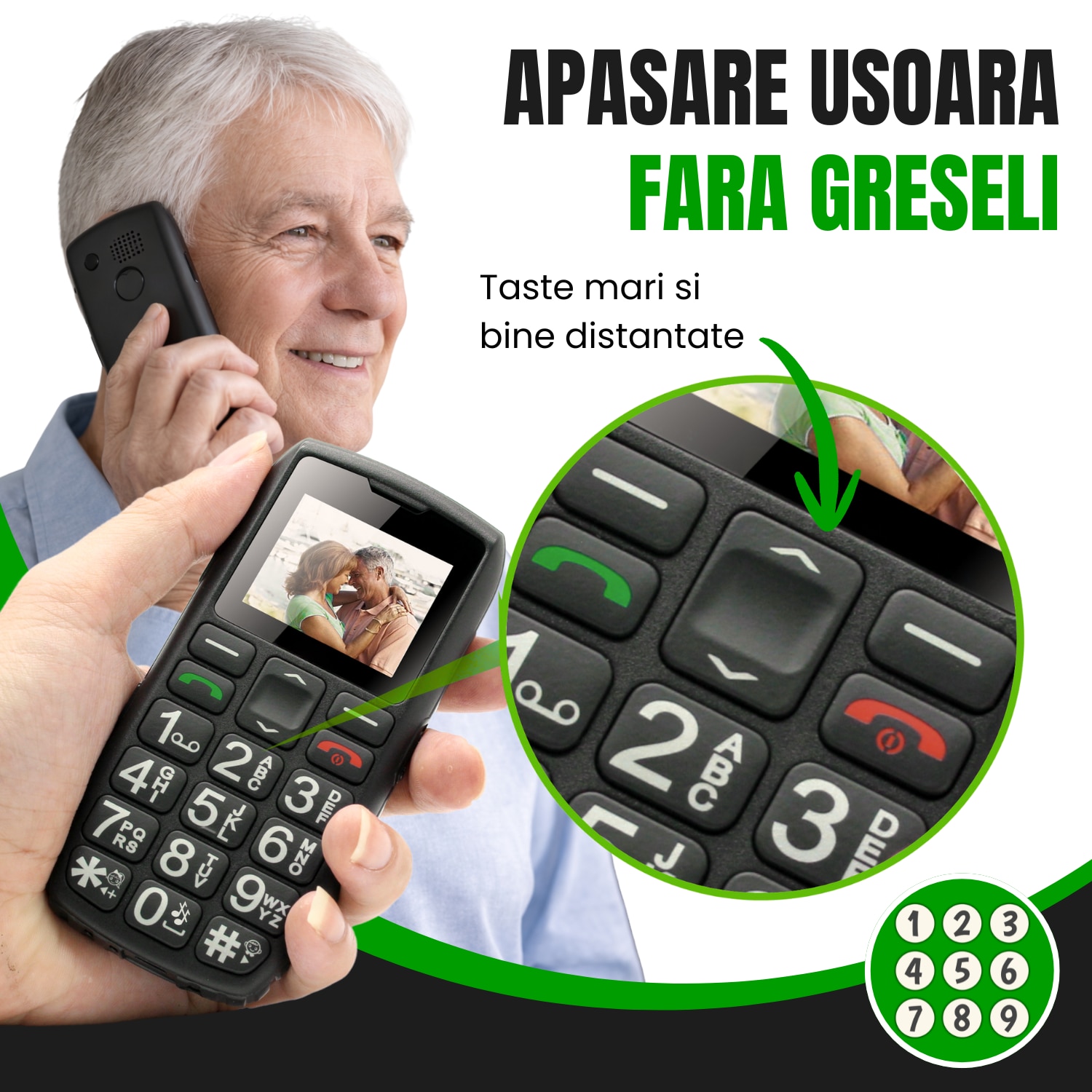 Telefon Mobil WIRSEN 1 pentru Seniori 4G, Buton SOS, Butoane Mari, USB-C, Baterie 1400 mAh