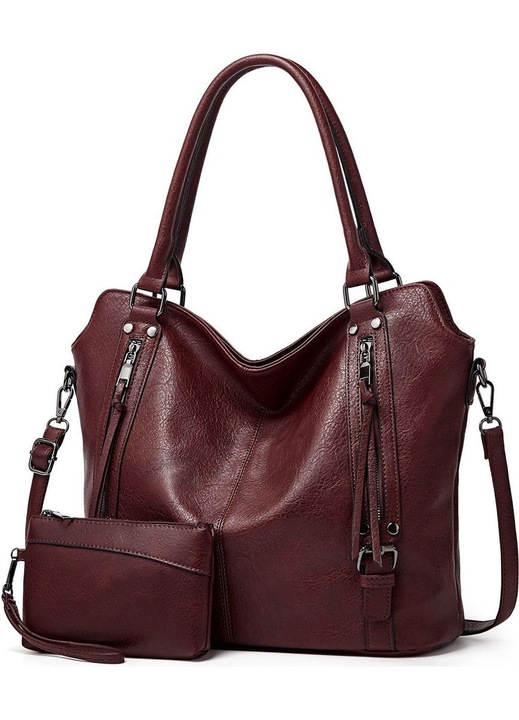 Set geanta tote din piele sintetica cu portofel asortat, 44x16x32cm, mov