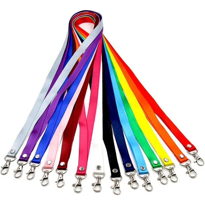 Set 14 lanyarduri colorate, nylon, 44x1.5cm, cu clips metalice