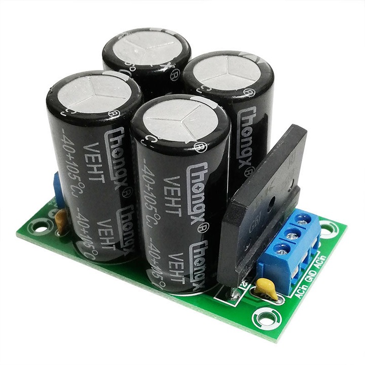 Szimmetrikus tápegység egyenirányító és szűrő panel ±50V, 4700uF, 25A, audio erősítőhöz