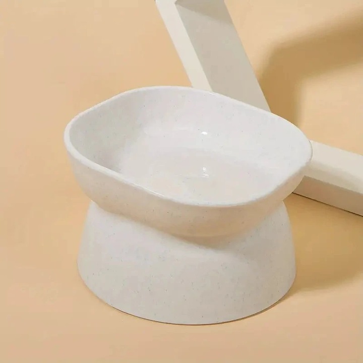 Castroane pentru animale, boluri pentru pisici si caini, cu margini inclinate, din plastic, albe, set