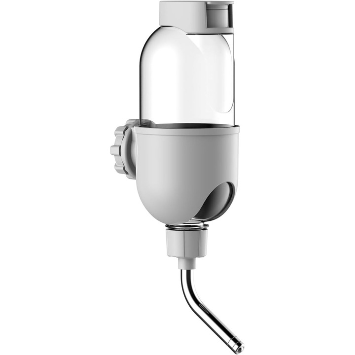Sticla de apa pentru animale, 500ml, design rotativ 360°, fara picurare, gri