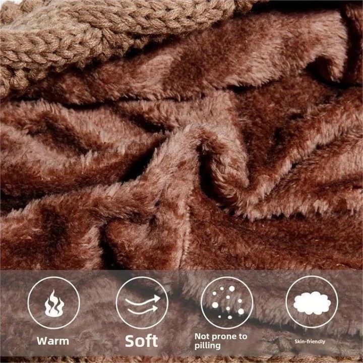 Fular cu gluga si palarie pentru femei, set, lana calduroasa, design multifunctional, gri