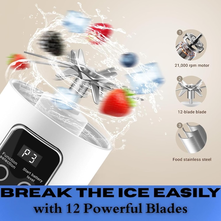 Blender electric mini, capacitate 450ml, display digital, alb