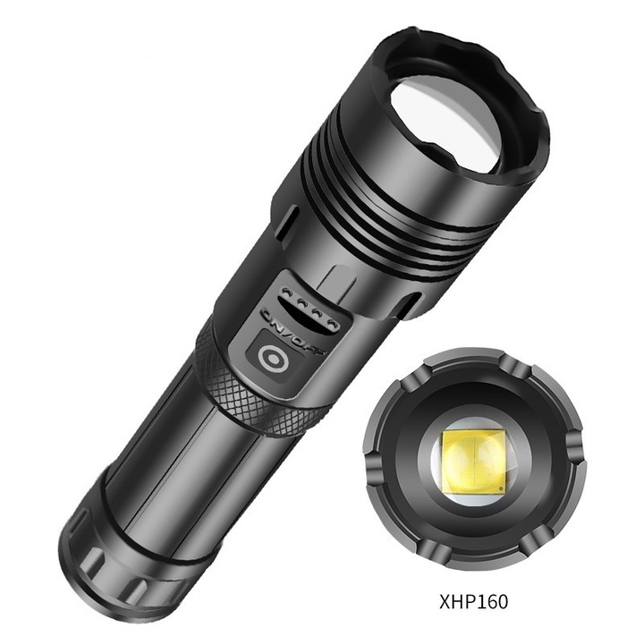 Lanterna LED portabila, 1500-1800LM, zoom telescopic, IPX4, 3 niveluri de intensitate, 10x5cm