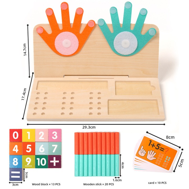 Jucarie educativa Montessori, tabla matematica din lemn, numere de trasat, 2-5 ani, multicolor