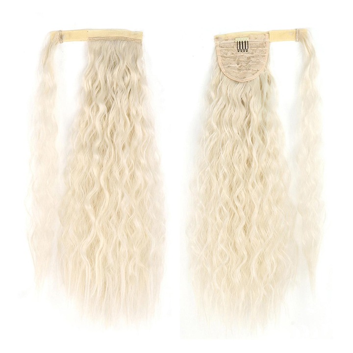 Peruca lunga cu coada de cal, 22 inch, ondulata, sintetica, pentru femei