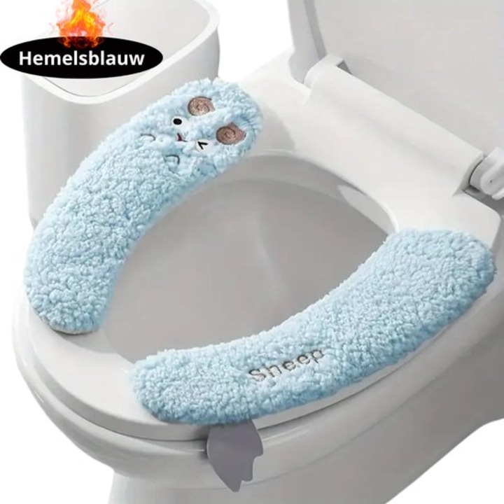 Capac de toaleta lavabil, albastru, material moale, set de accesorii pentru baie