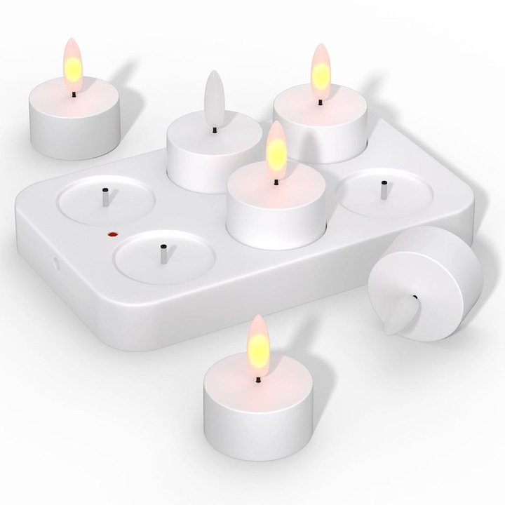 Set de 6 lumanari electrice fara flacara, cu telecomanda si temporizator, lumanari LED cu alimentare USB, pentru decorarea meselor de nunta, multicolor, 1.57x1.85in