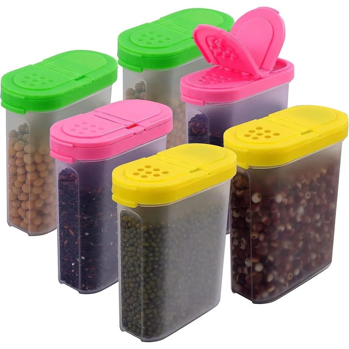 Set de borcane pentru condimente, 6 piese, 250ml, multicolor, 8.5x3.8x11.7cm