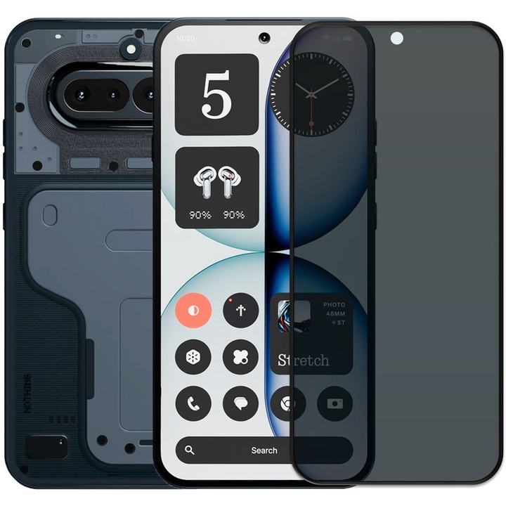 Folie din sticla securizata pentru Nothing Phone (4a), HAMSTERBOX Privacy Shield, Protectie completa ecran, Full face, Aplicare rapida, Case Friendly, Negru