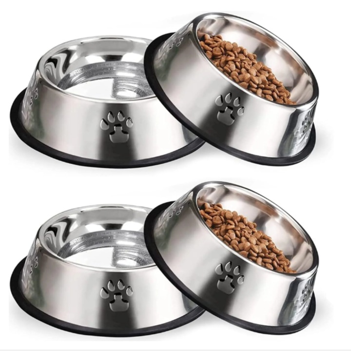 Set 4 castroane pentru pisici, inox, rezistente la zgarieturi, adancime mica, multicolor