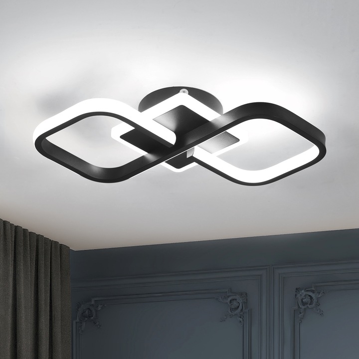 LED mennyezeti lámpa, Goeco, Akril, 40×19×7cm, Fekete, Hideg Fehér Fény 6500K, 36W, 4000LM, Konyhába, Hálószobába, Nappaliba