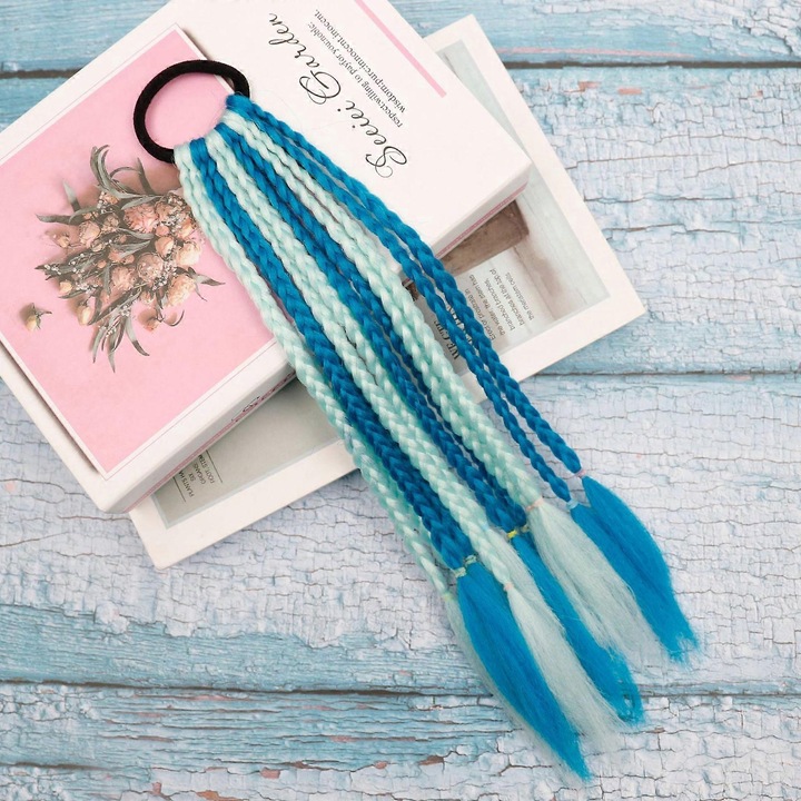 Par sintetic impletit, coada de cal, 35cm, culori stralucitoare, set de accesorii pentru par