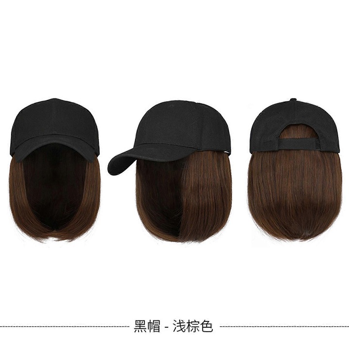 Peruca scurta bob dreapta cu sapca de baseball, extensii de par, 20cm, set