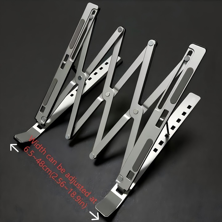 Suport laptop si tableta ajustabil, design portabil, aluminiu, ergonomic, 30x25cm