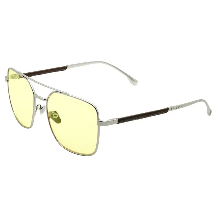 Gunnar Optics, Ochelari pentru computer rame metalice, cu filtru pentru lumina albastra, lentile galben-ambar, White Wolf, argintiu/maro