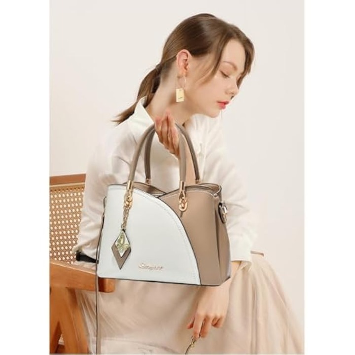 Geanta de dama, multicolor, 30x21x13cm, 6 compartimente, din piele sintetica