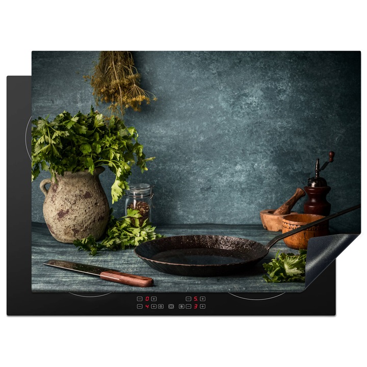 Protectie pentru plita inductie, Protectie aragaz, Acoperitor plita, Antizgarieturi, Decor bucatarie Albastru indigo 71x52 cm