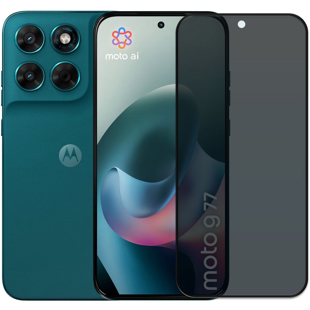 Folie din sticla securizata pentru Motorola Moto G77, HAMSTERBOX Privacy Shield, Protectie completa ecran, Full face, Aplicare rapida, Case Friendly, Negru