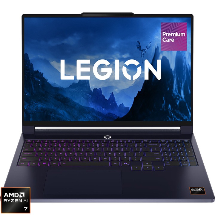 Laptop Lenovo Gaming 16'' Legion 7 16AGP11, WQXGA OLED 240Hz, Procesor AMD Ryzen™ AI 7 450 (16M Cache, up to 5.1 GHz), 32GB LPDDR5X, 1TB SSD, GeForce RTX 5060 8GB, No OS, Nebula, 3Yr Onsite Premium Care