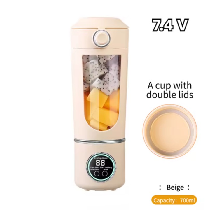 Hordozható turmixgép, 700ml, tartós acél pengék, 2 az 1-ben, bézs