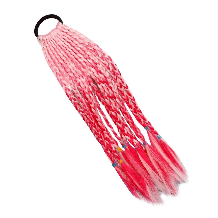 Peruca impletita colorata, 35cm, cu coada de cal, design scurt, multicolor