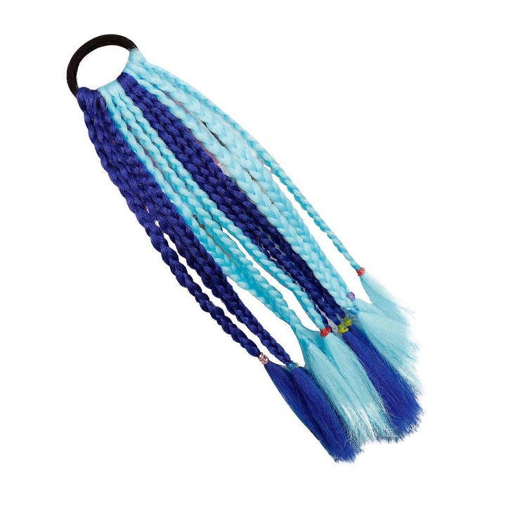 Peruca impletita colorata, 35cm, cu coada de cal, design scurt, multicolor