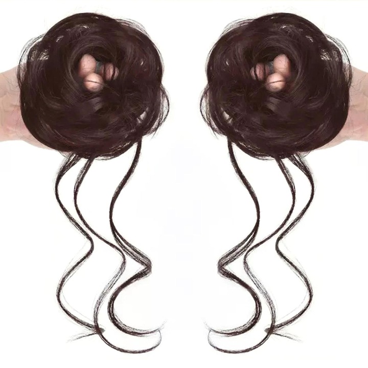 Piesa de par tip peruca, lungime 23cm, fixare ferma, culoare brunet inchis, set 1 pereche