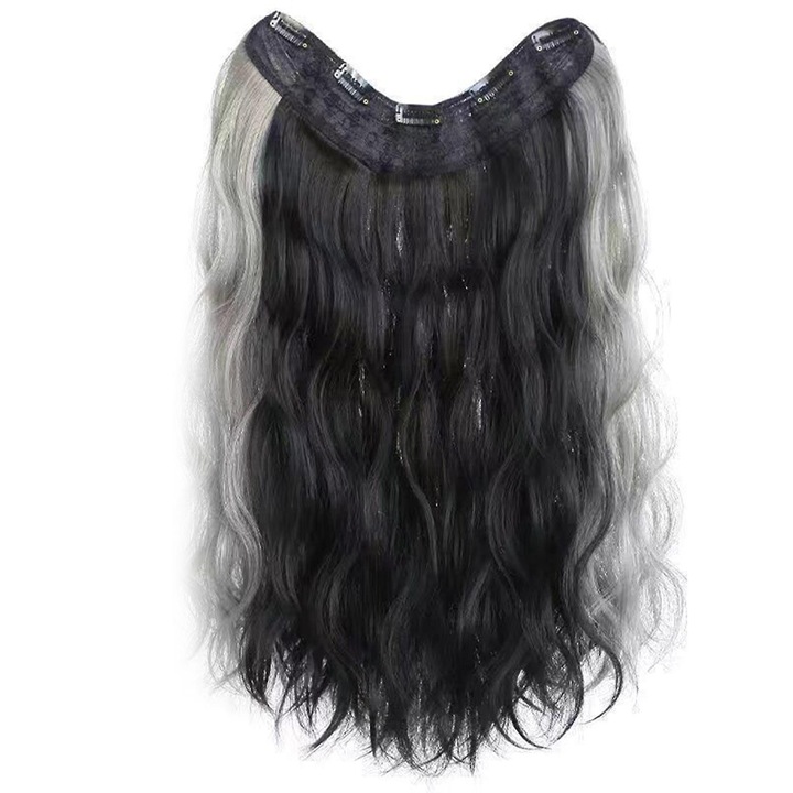 Peruca mare ondulata, 55cm, efect natural, usoara, multicolor, set 1 buc.