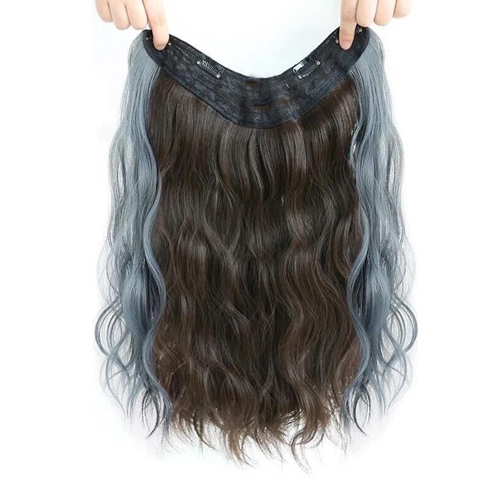 Peruca ondulata mare, 55cm, efect natural, usoara, multicolor, set 1 bucata