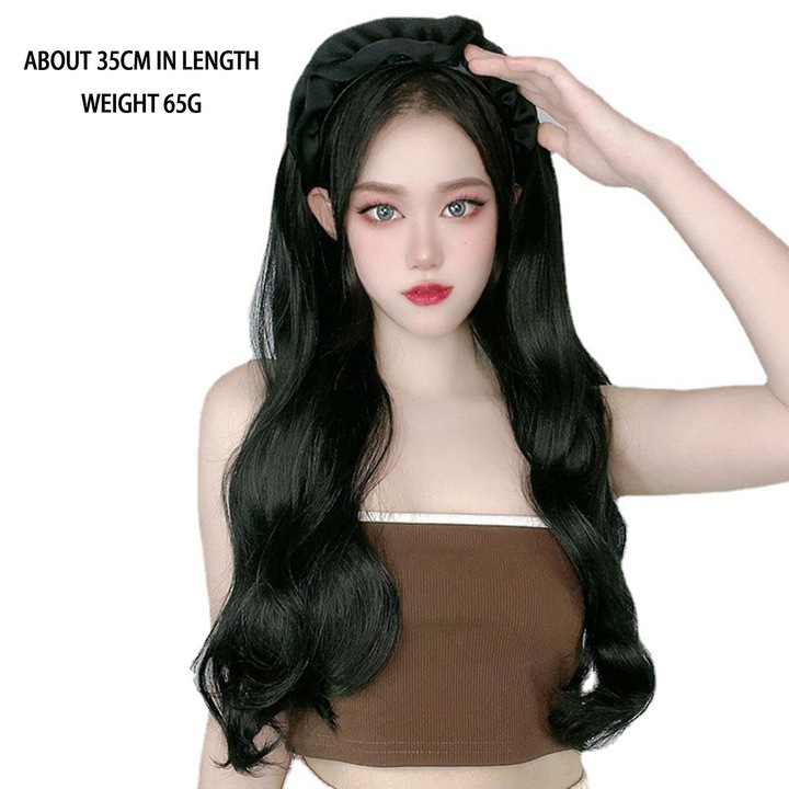 Peruca lunga ondulata, neagra, 65cm, usoara, pentru uz zilnic