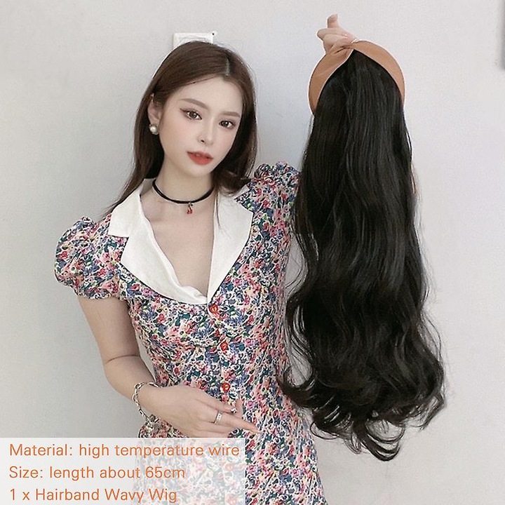 Peruca lunga ondulata, 65cm, material rezistent la caldura, set cu banda de par