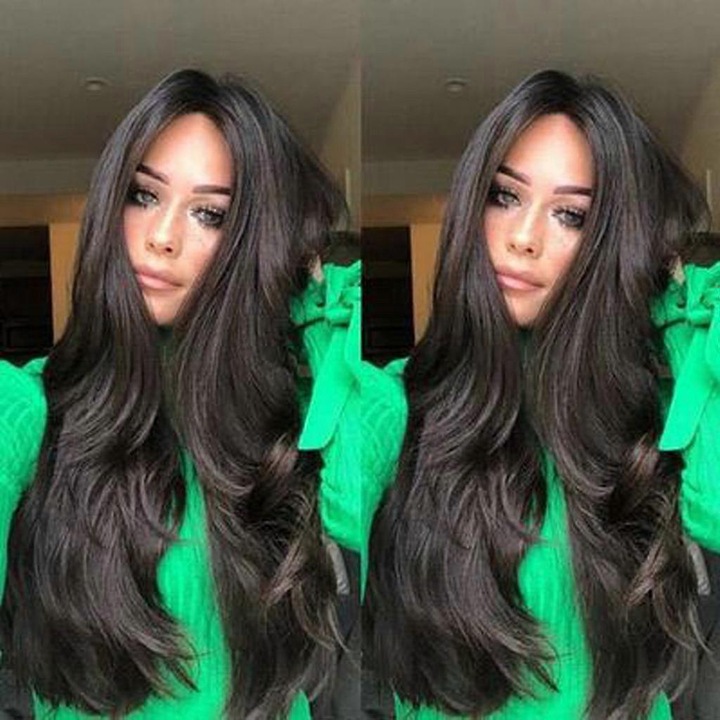 Peruca sintetica lunga, ondulata, neagra, 65cm, set peruca completa pentru femei