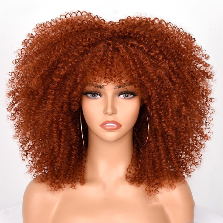 Peruca sintetica multicolor cu breton, par mediu lung, confortabil si respirabil