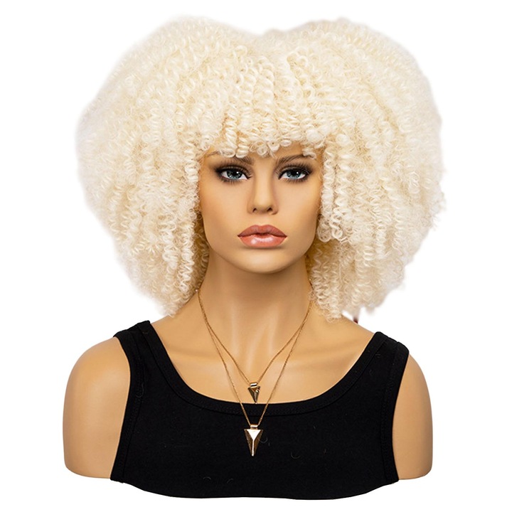 Peruca sintetica multicolor cu breton, par mediu lung, moale si voluminos, pentru femei