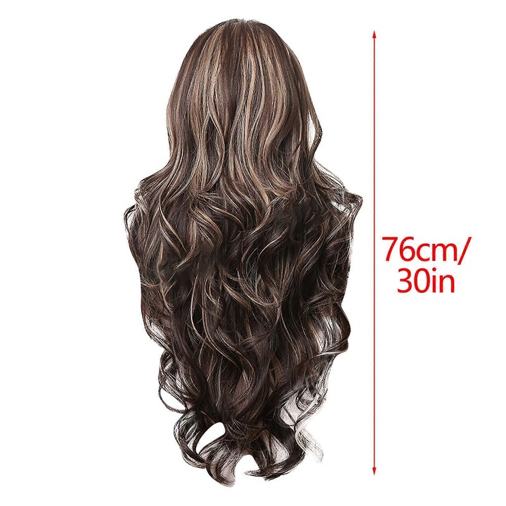 Peruca neagra cu bucle medii pentru femei, 1B, din fibra de inalta temperatura, cu plasa roz, set