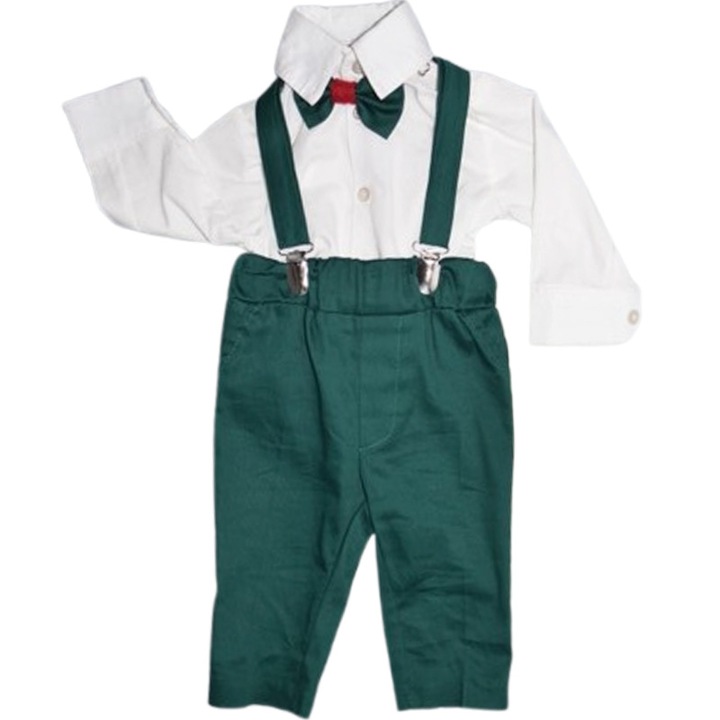 Costum elegant din 4 piese, din bumbac, pentru baieti, Colibri C0704V2-9-12, Verde 80 CM