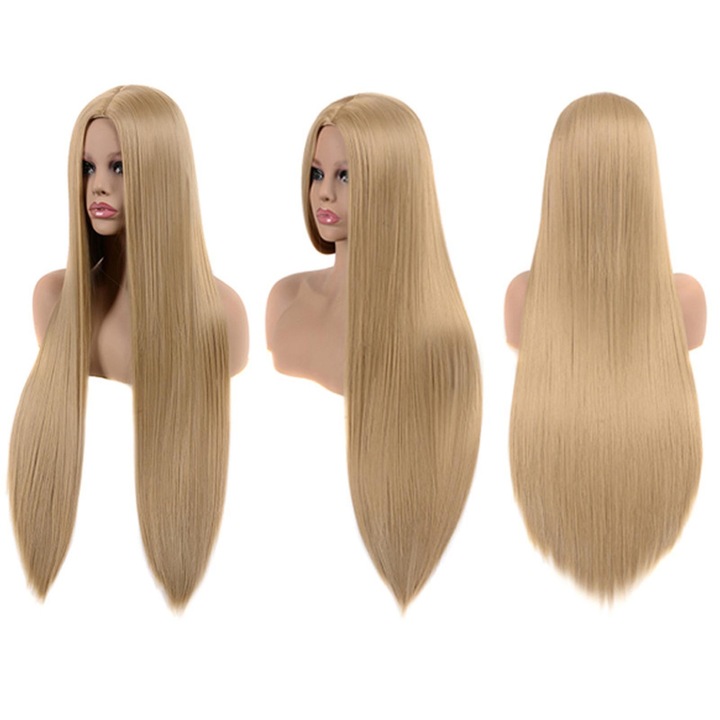 Peruca lunga sintetica, neagra, 70cm, confortabila si naturala, pentru petreceri si cosplay