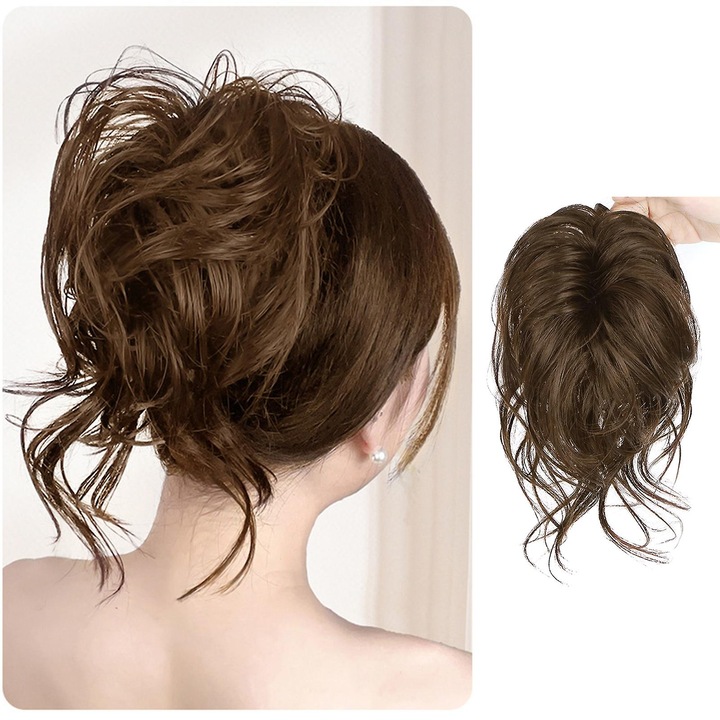 Accesoriu par, Chignon Messy Curbat, 1 set, culoare maro deschis, material: matase de inalta temperatura