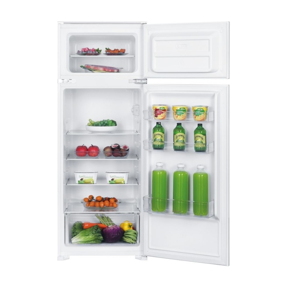 Frigider cu 2 usi incorporabil Candy CFBD 2450/2EH, Static, Congelare rapida, Autodezghetare, Iluminare LED, Control mecanic, Usi reversibile, H 145 cm, 205 l, Clasa E, Alb