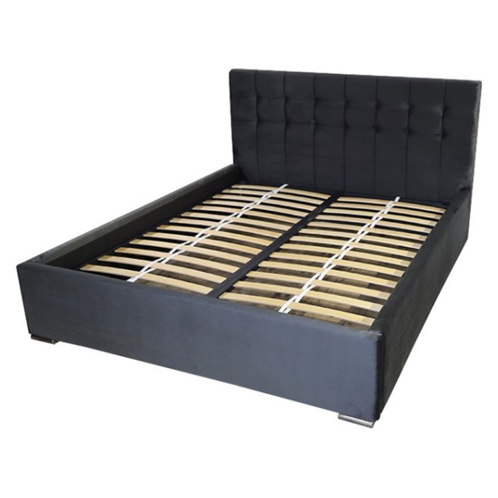 Pat Tapitat Claudia Gri cu somiera metalica fixa 160x200