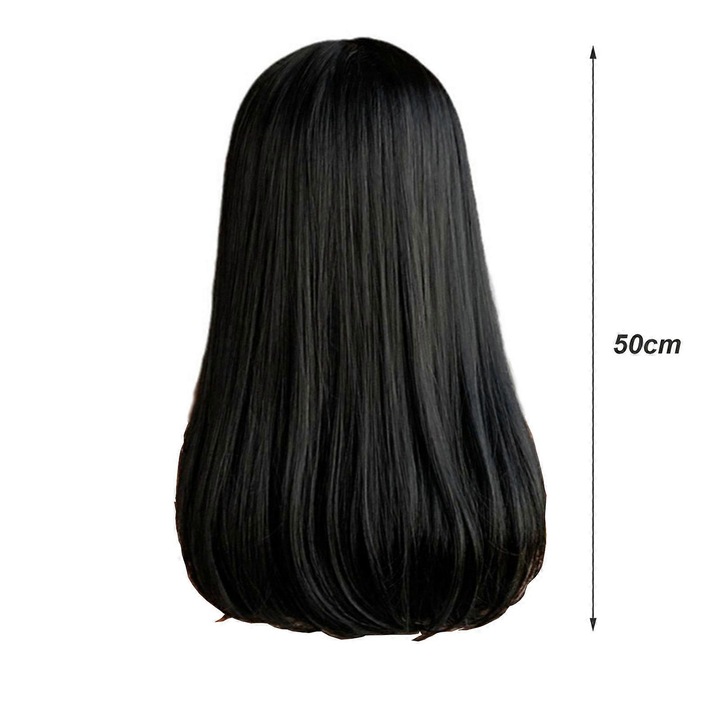 Peruca 19.5inch pentru femei, par drept de lungime medie, breton, fibra chimica, 50cm, set