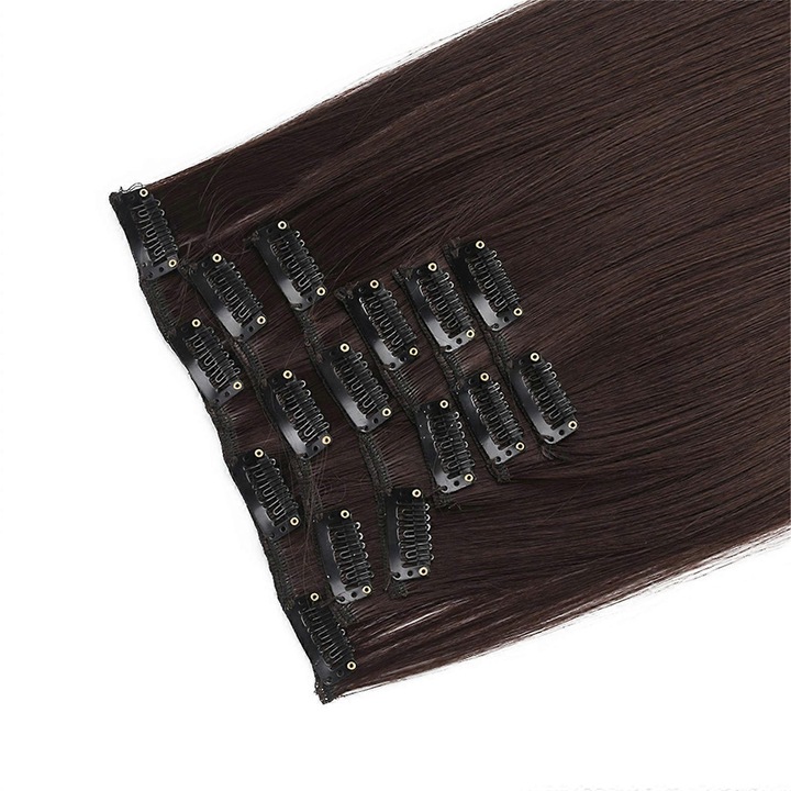 Peruca din par uman, lungime 50cm, clip-in, drepta, set de extensii par