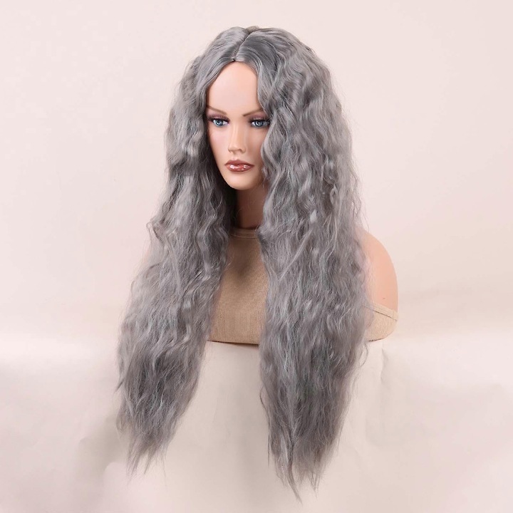 Peruca lunga ondulata pentru femei, 70cm, blonda, din fibra sintetica