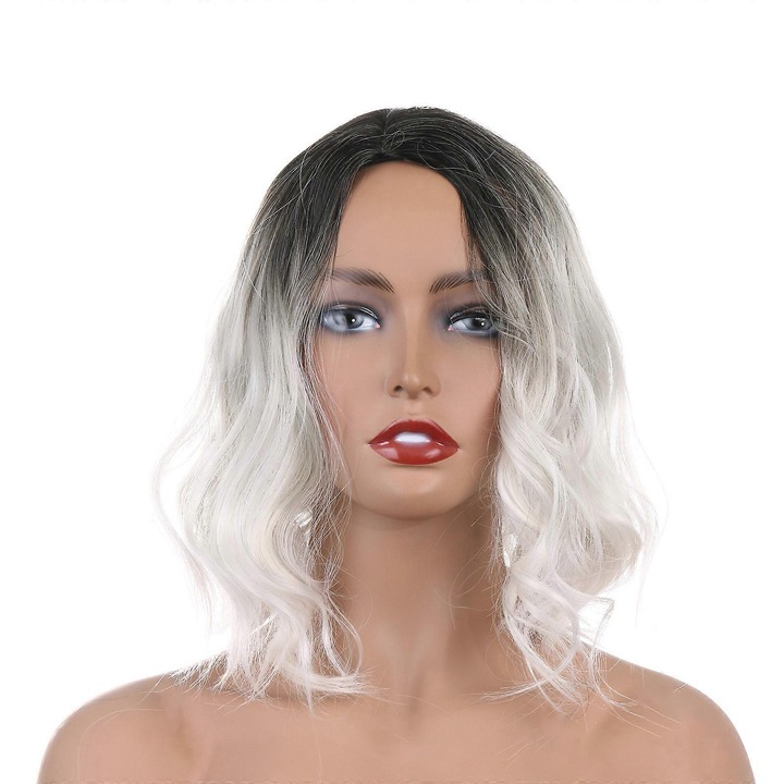 Peruca scurta ondulata pentru femei, culoare gradient, 30cm, cu plasa de trandafir, 200g