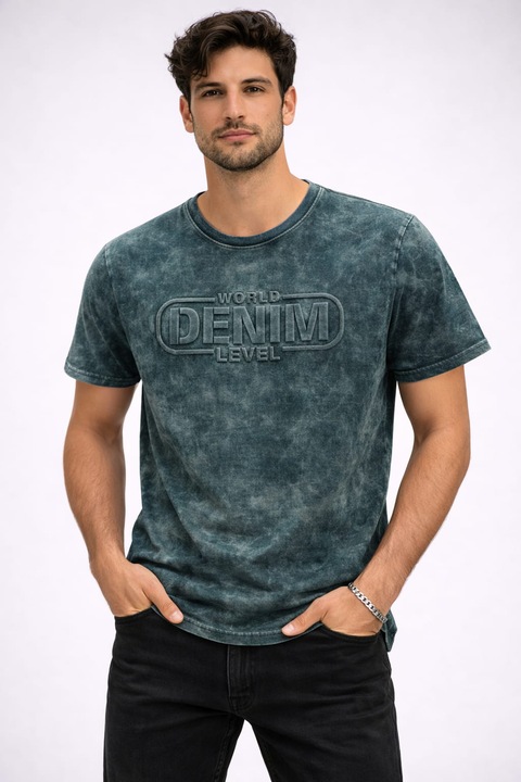 Tricou Barbati, Verde, 38 EU, Premium World Denim Level – Tricou Casual Modern, Bumbac, Streetwear Urban