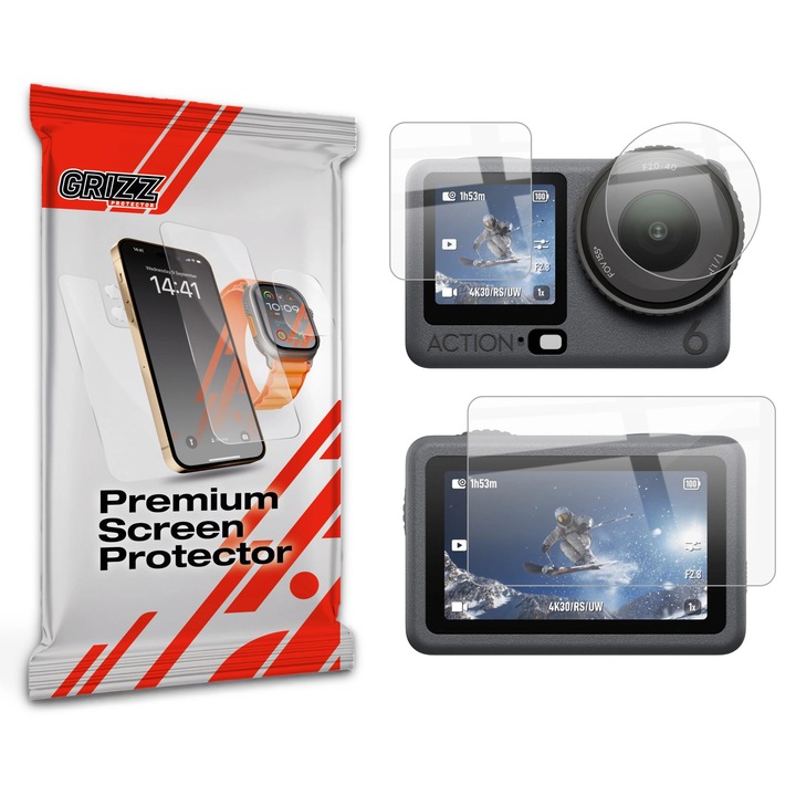 Folie protectie display GrizzGlass CeramicFilm pentru camera video sport DJI Osmo Action 6, Transparent